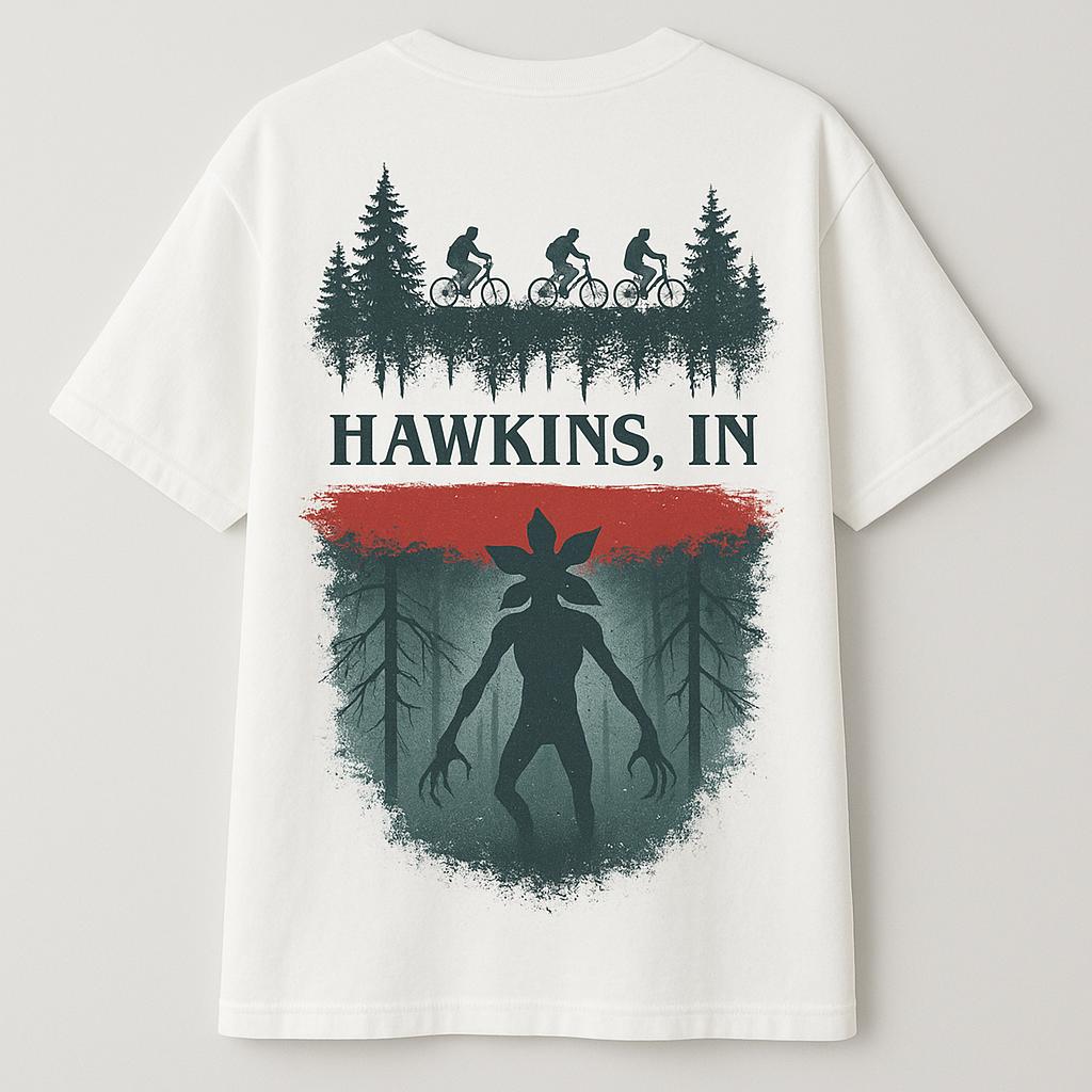 Hawkins, IN – Into the Upside Down” Oversized Graphic Tee