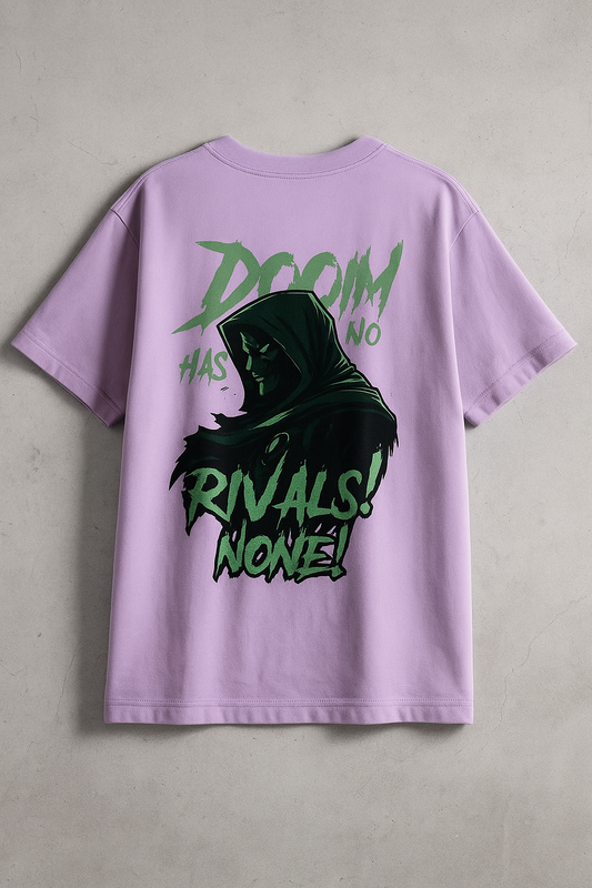 DOOM HAS NO RIVALS" Oversized Graphic Tee – Lilac Edition